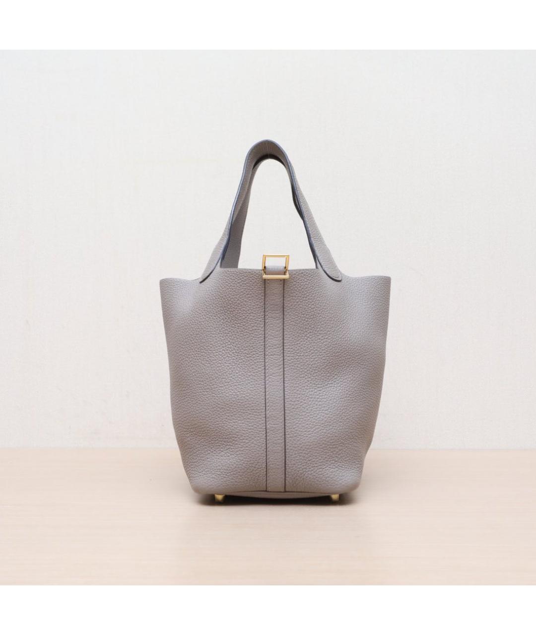 HERMES Серая кожаная сумка тоут, фото 3