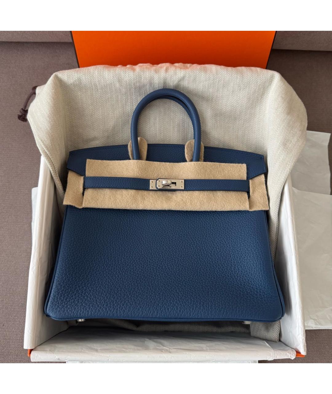 HERMES Синяя кожаная сумка тоут, фото 7