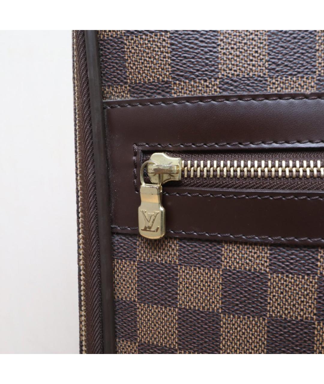 LOUIS VUITTON Коричневый кожаный чемодан, фото 5