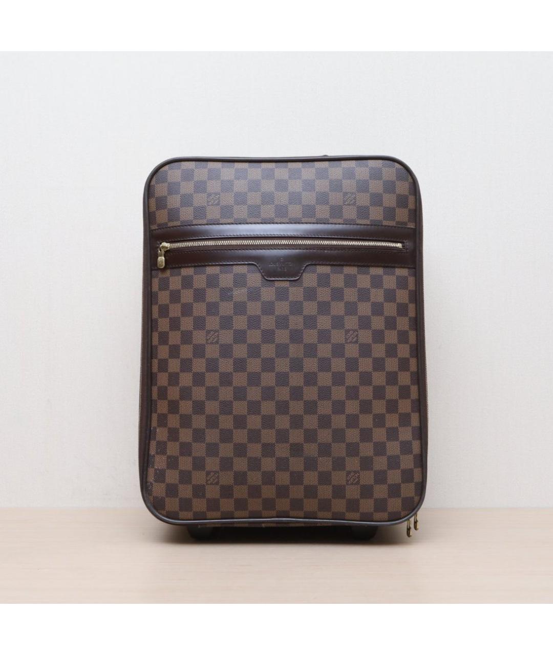 LOUIS VUITTON Коричневый кожаный чемодан, фото 2