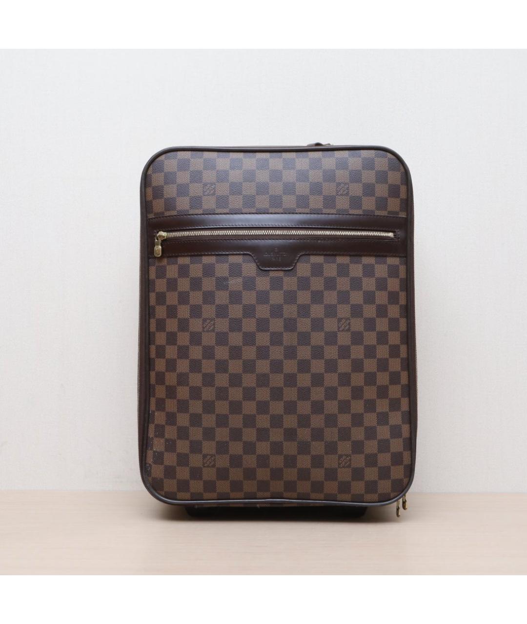 LOUIS VUITTON Коричневый кожаный чемодан, фото 7