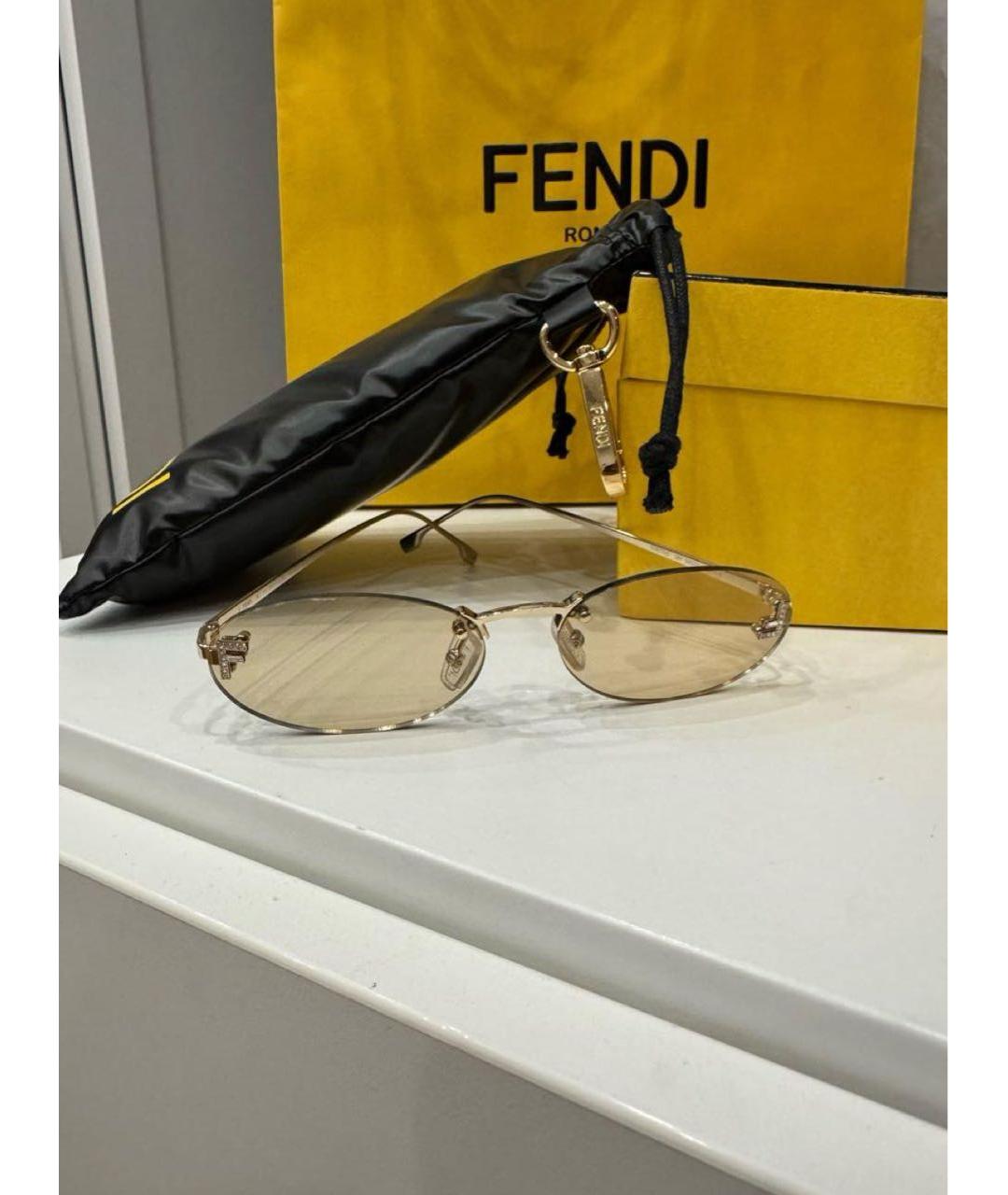 FENDI Бежевые металлические солнцезащитные очки, фото 4