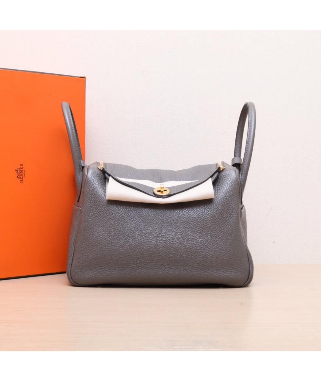 HERMES Серая кожаная сумка тоут, фото 2