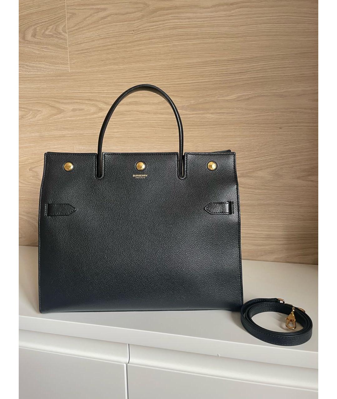 BURBERRY Черная кожаная сумка тоут, фото 7