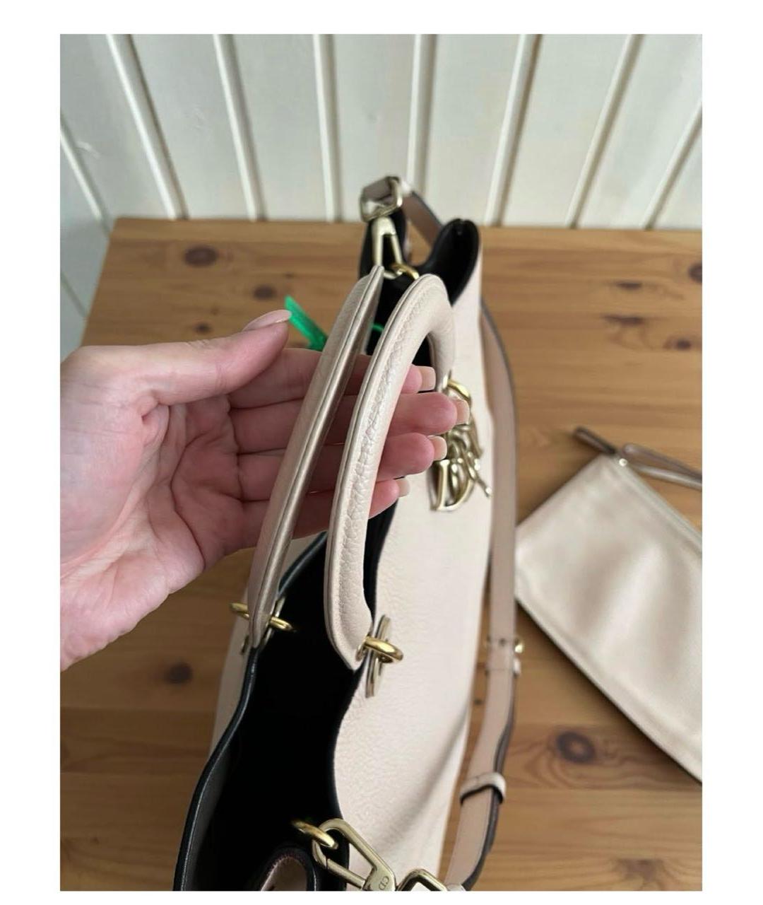 CHRISTIAN DIOR Бежевая кожаная сумка с короткими ручками, фото 2