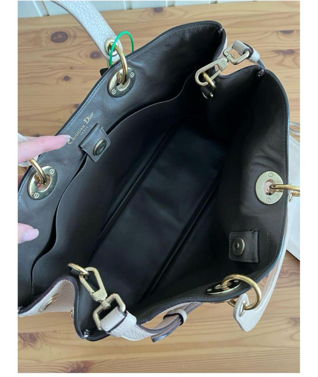 CHRISTIAN DIOR Бежевая кожаная сумка с короткими ручками, фото 4