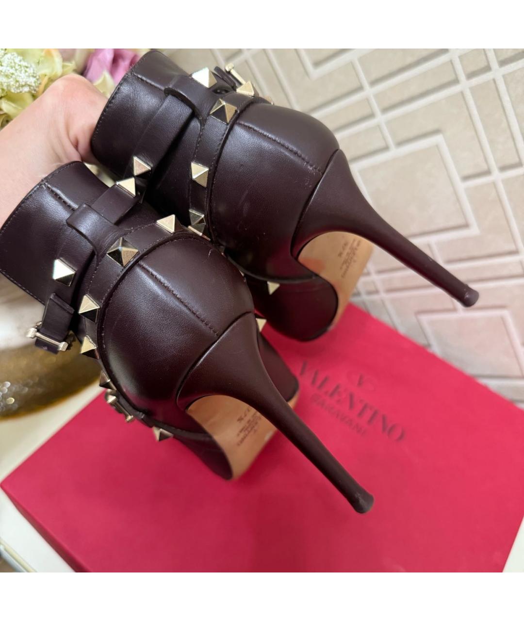 VALENTINO Бордовые кожаные ботильоны, фото 5