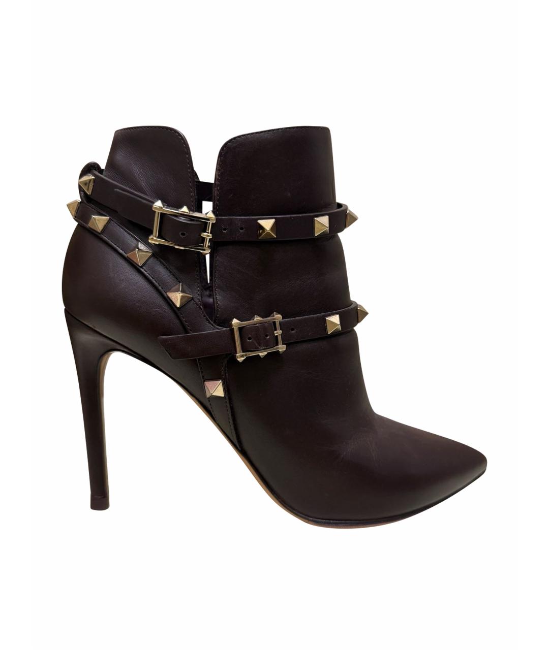 VALENTINO Бордовые кожаные ботильоны, фото 1