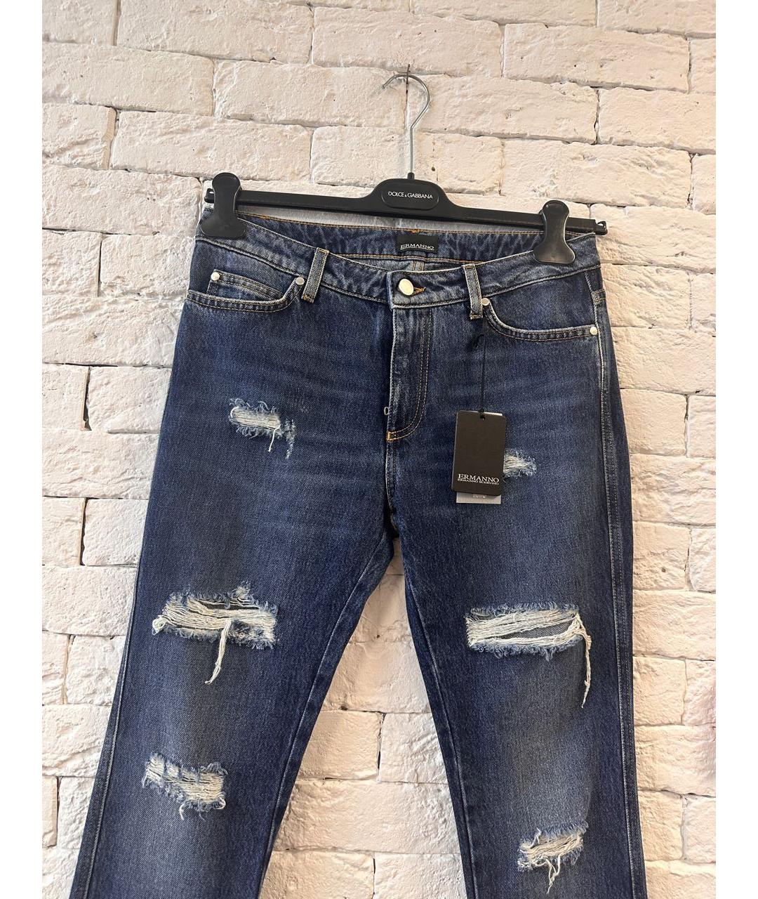 ERMANNO SCERVINO Темно-синие хлопковые прямые джинсы, фото 7