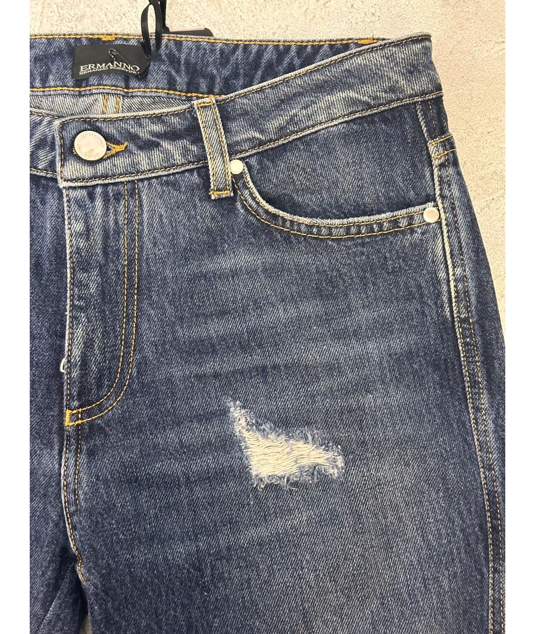 ERMANNO SCERVINO Темно-синие хлопковые прямые джинсы, фото 4