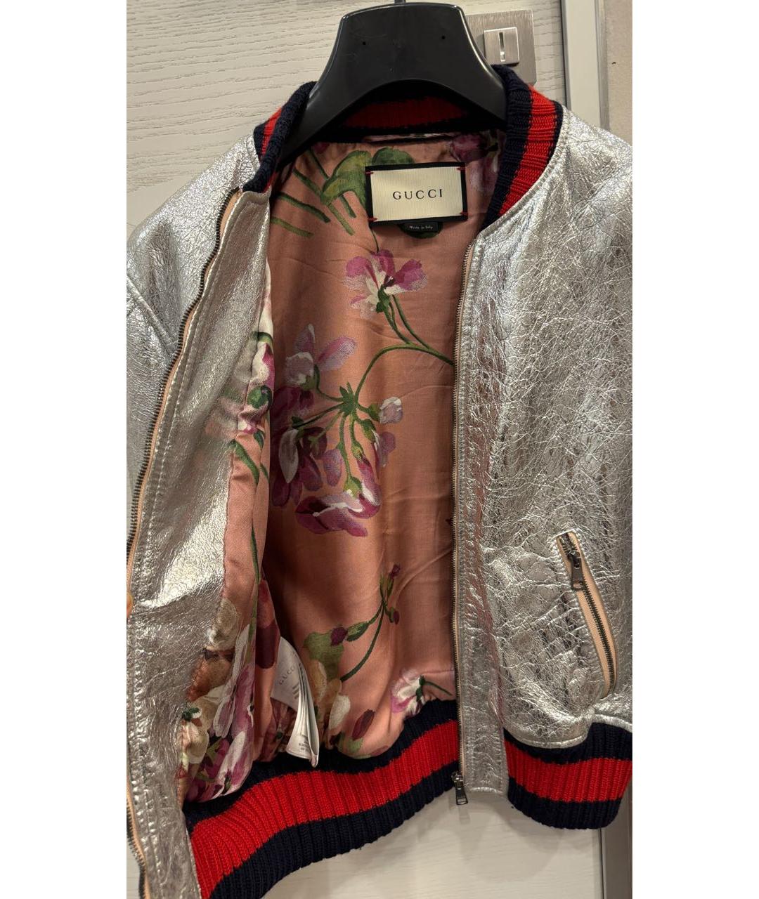 GUCCI Серебряная кожаная куртка, фото 3