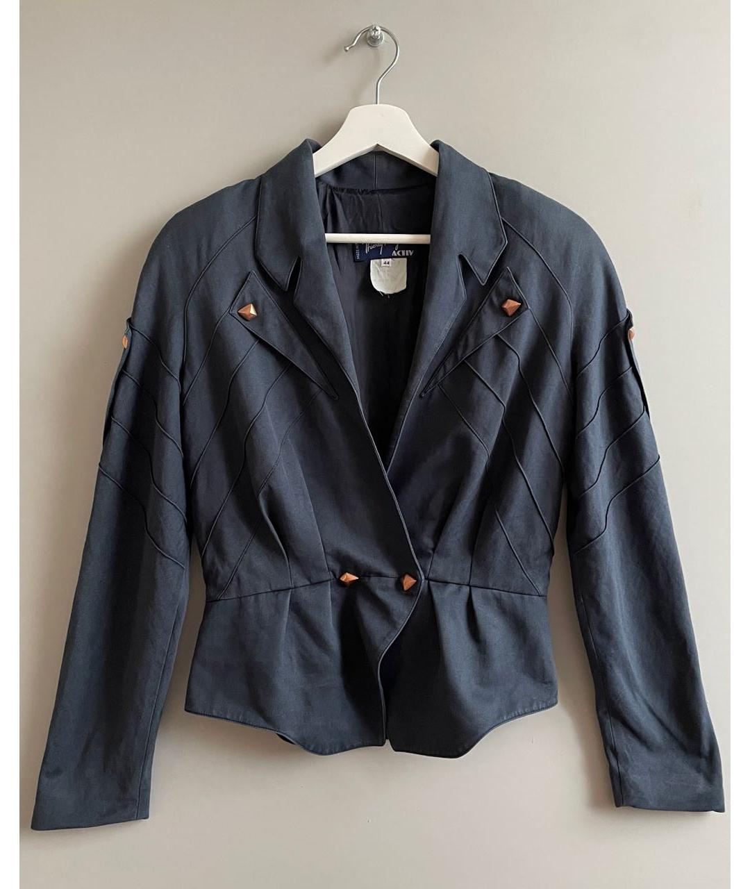 THIERRY MUGLER VINTAGE Темно-синий хлопковый жакет/пиджак, фото 7