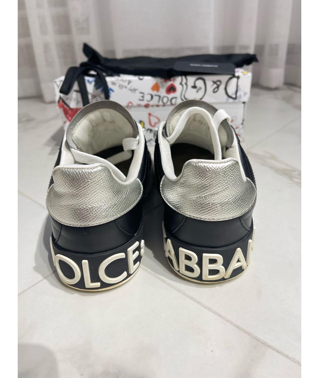 DOLCE&GABBANA Черные кожаные кеды, фото 4