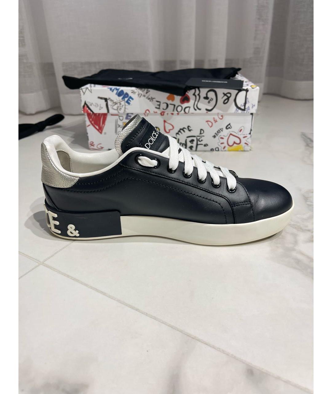 DOLCE&GABBANA Черные кожаные кеды, фото 7