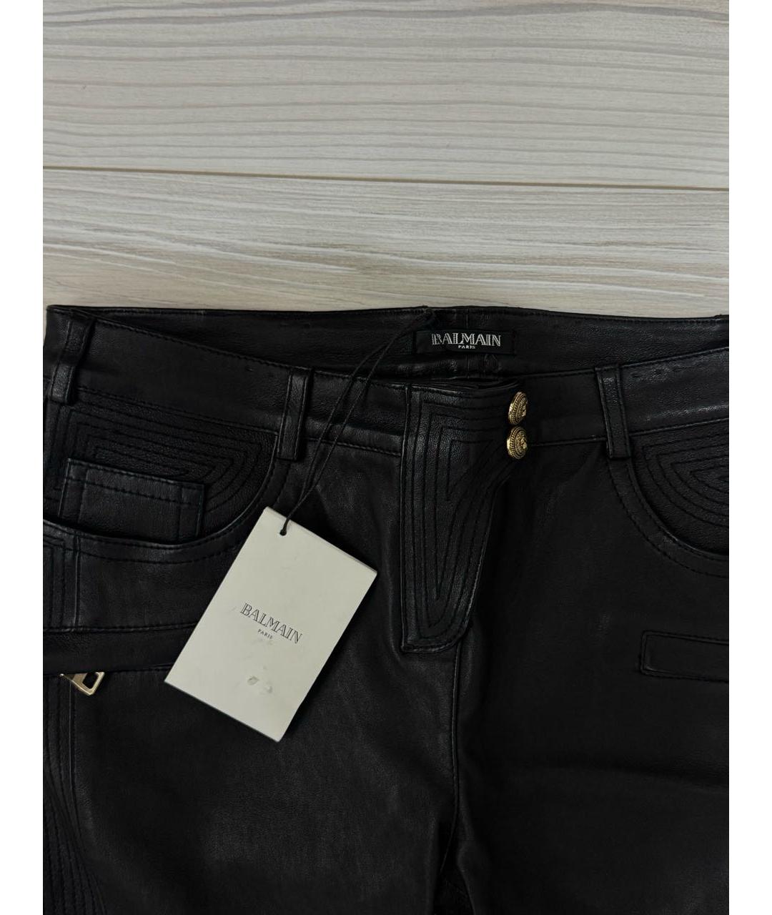 BALMAIN Черные кожаные брюки узкие, фото 2