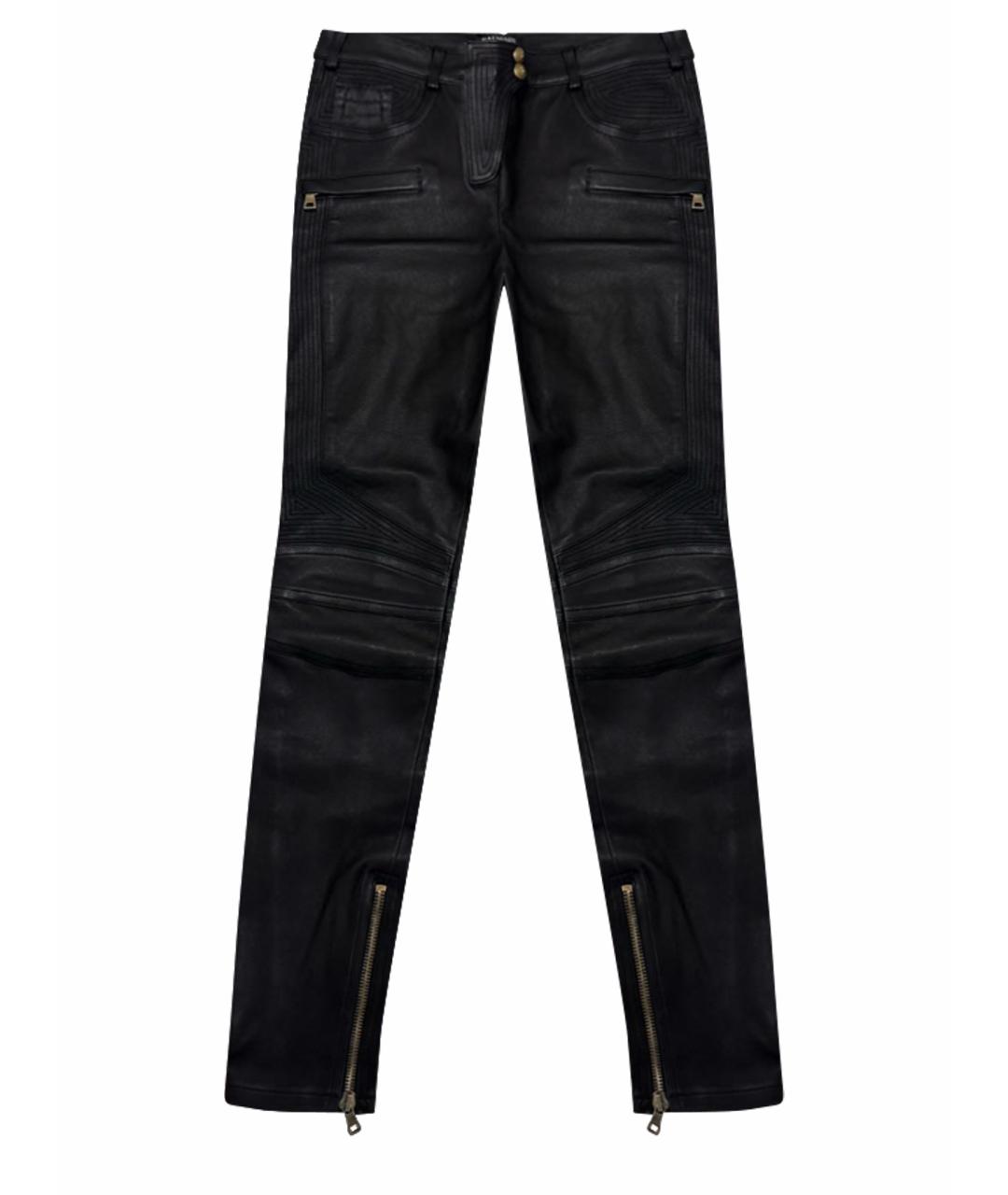 BALMAIN Черные кожаные брюки узкие, фото 1