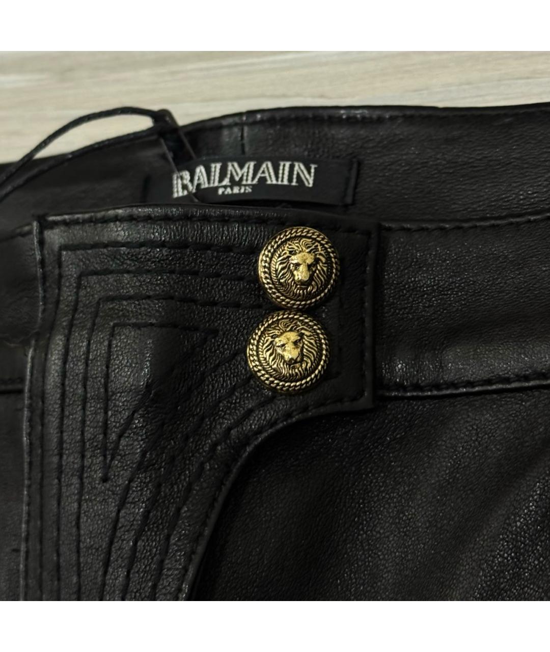 BALMAIN Черные кожаные брюки узкие, фото 5
