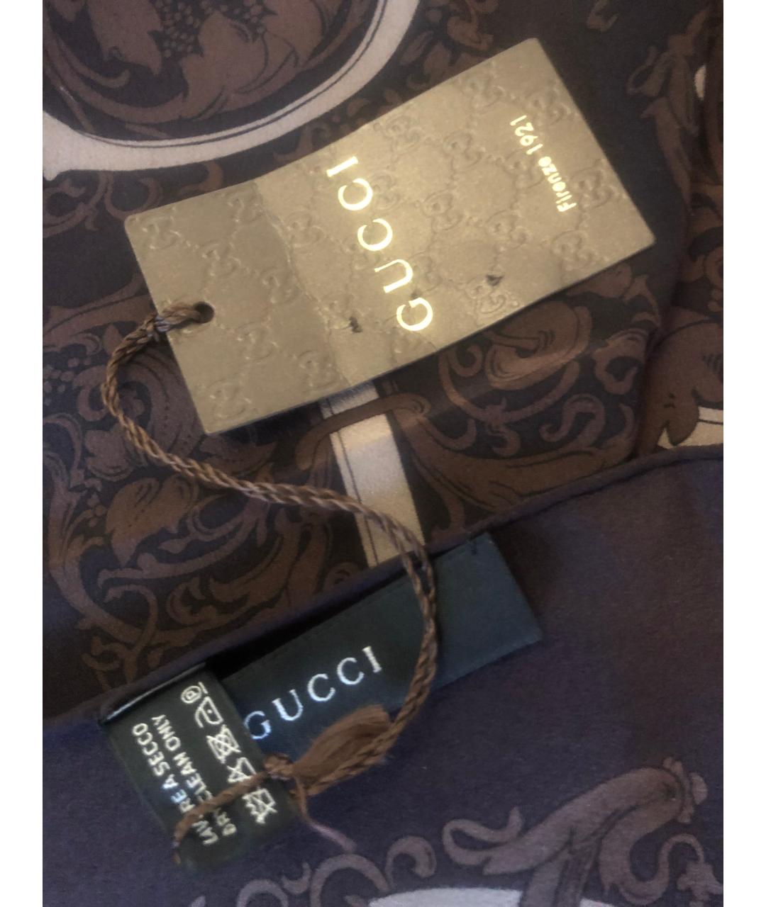 GUCCI Коричневый шелковый платок, фото 3