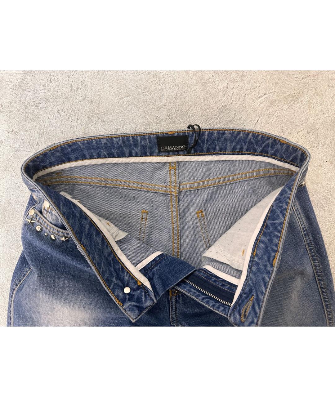 ERMANNO SCERVINO Голубые хлопковые прямые джинсы, фото 3