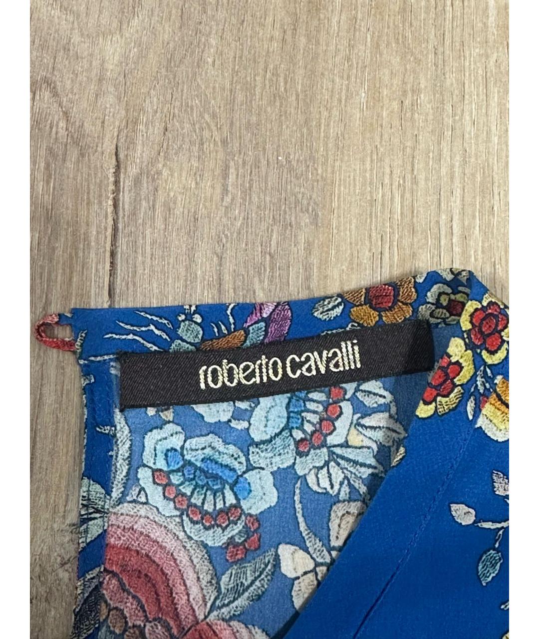 ROBERTO CAVALLI Синий шелковый костюм с брюками, фото 3