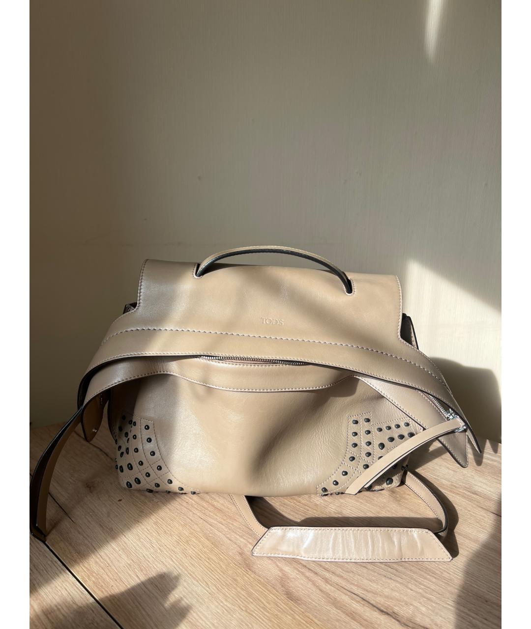 TOD'S Бежевая кожаная сумка тоут, фото 5