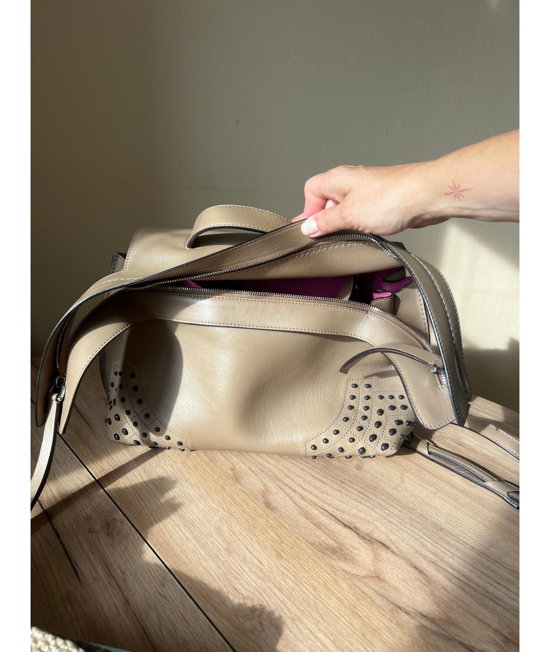 TOD'S Бежевая кожаная сумка тоут, фото 3