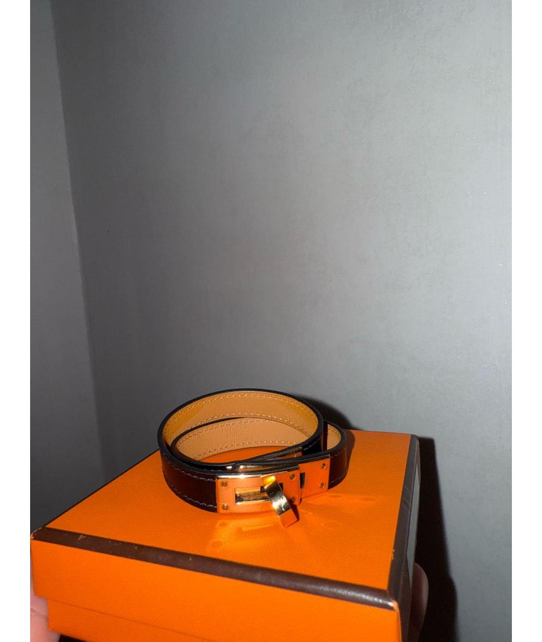 HERMES Черный кожаный браслет, фото 3