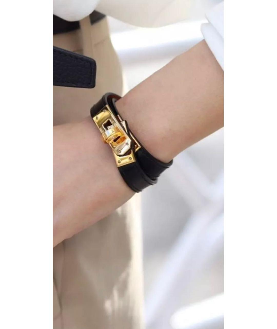 HERMES Черный кожаный браслет, фото 4