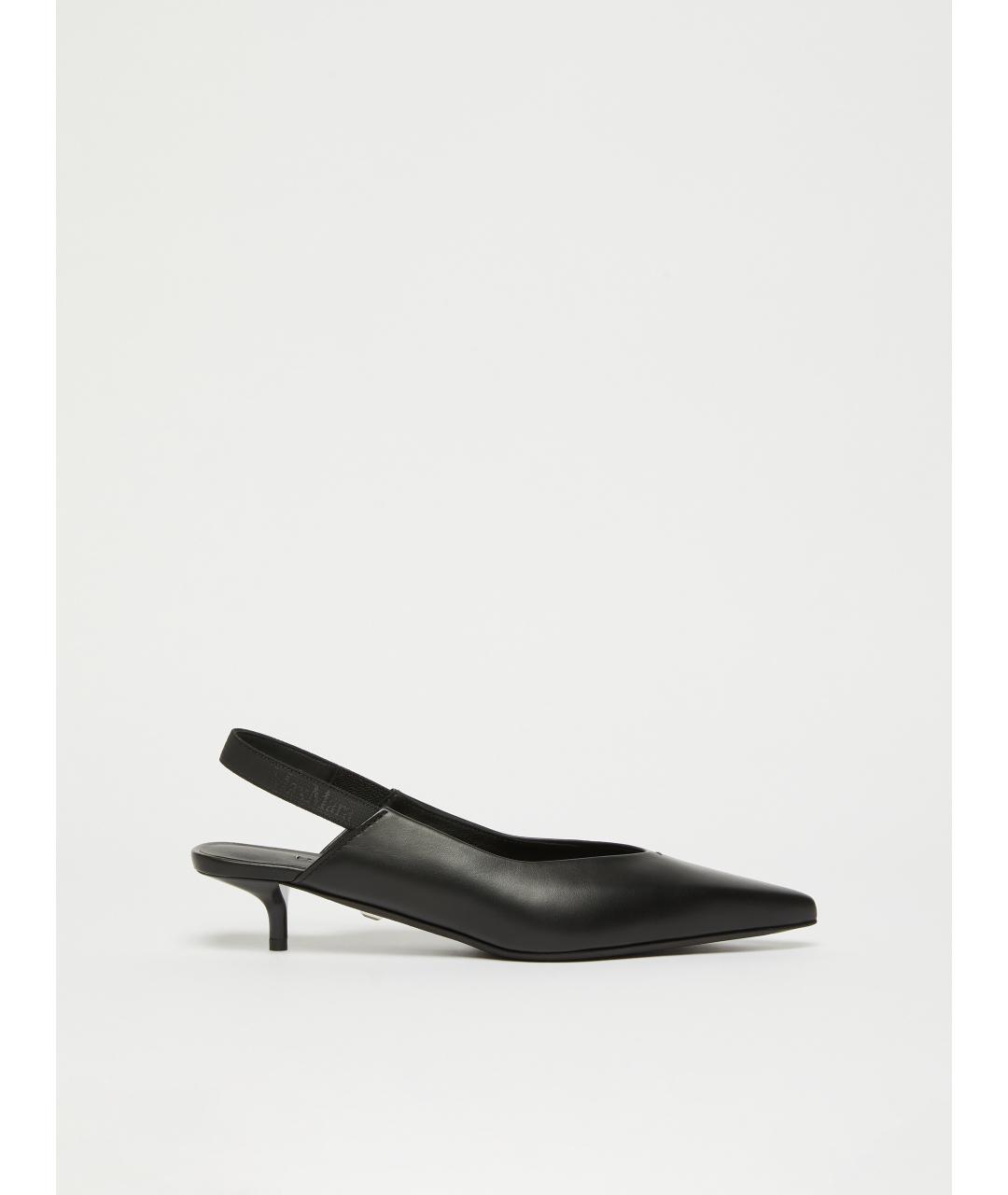 MAX MARA Черные кожаные лодочки на низком каблуке, фото 6