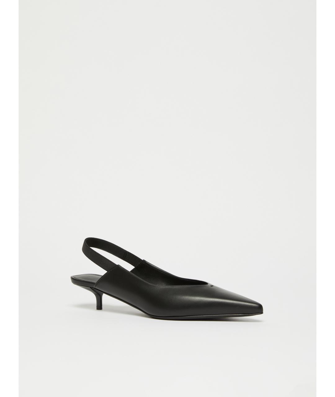 MAX MARA Черные кожаные лодочки на низком каблуке, фото 2