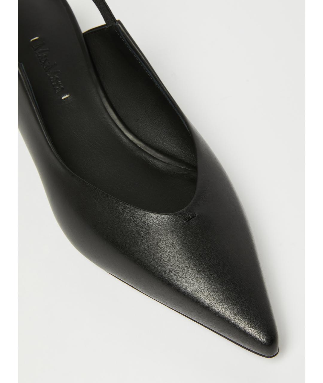 MAX MARA Черные кожаные лодочки на низком каблуке, фото 5