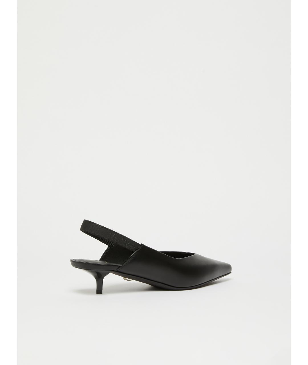 MAX MARA Черные кожаные лодочки на низком каблуке, фото 3