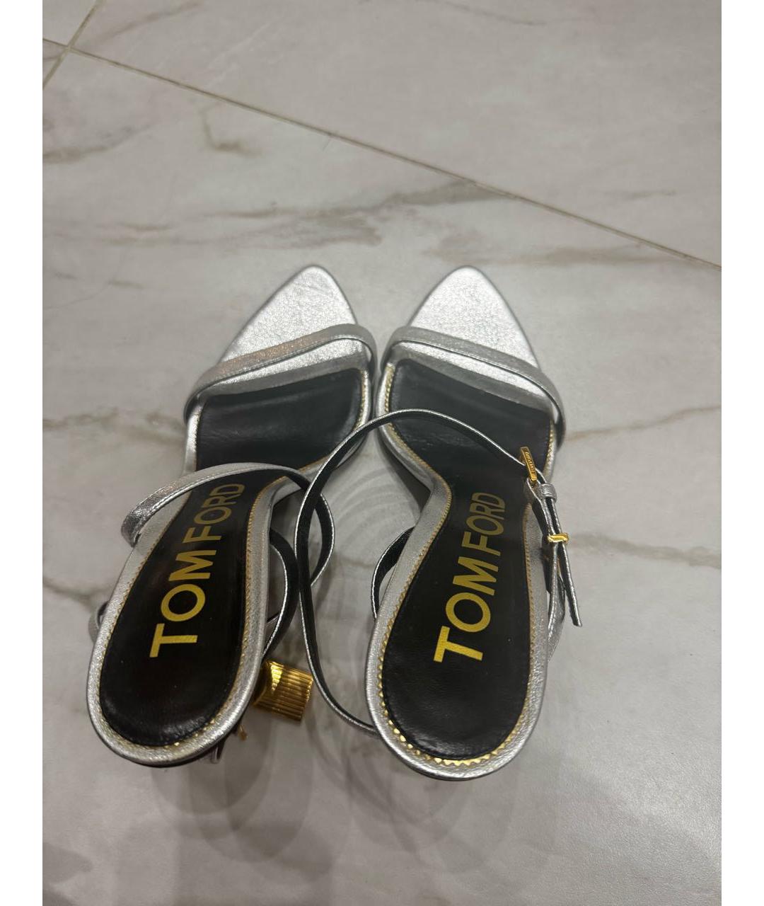 TOM FORD Серебряные кожаные босоножки, фото 3