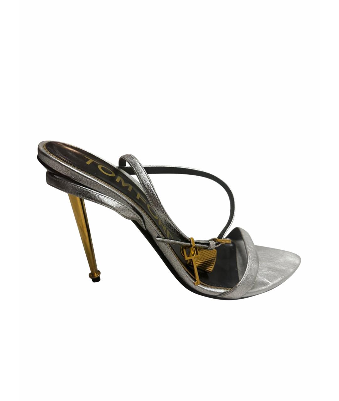 TOM FORD Серебряные кожаные босоножки, фото 1