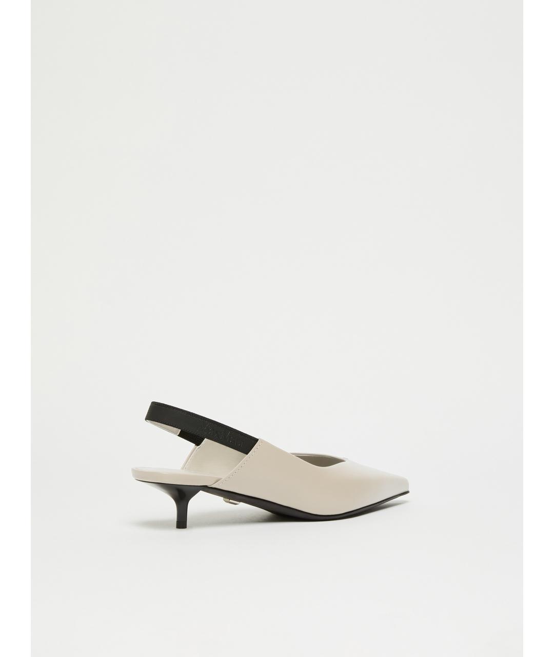 MAX MARA Бежевые кожаные лодочки на низком каблуке, фото 3