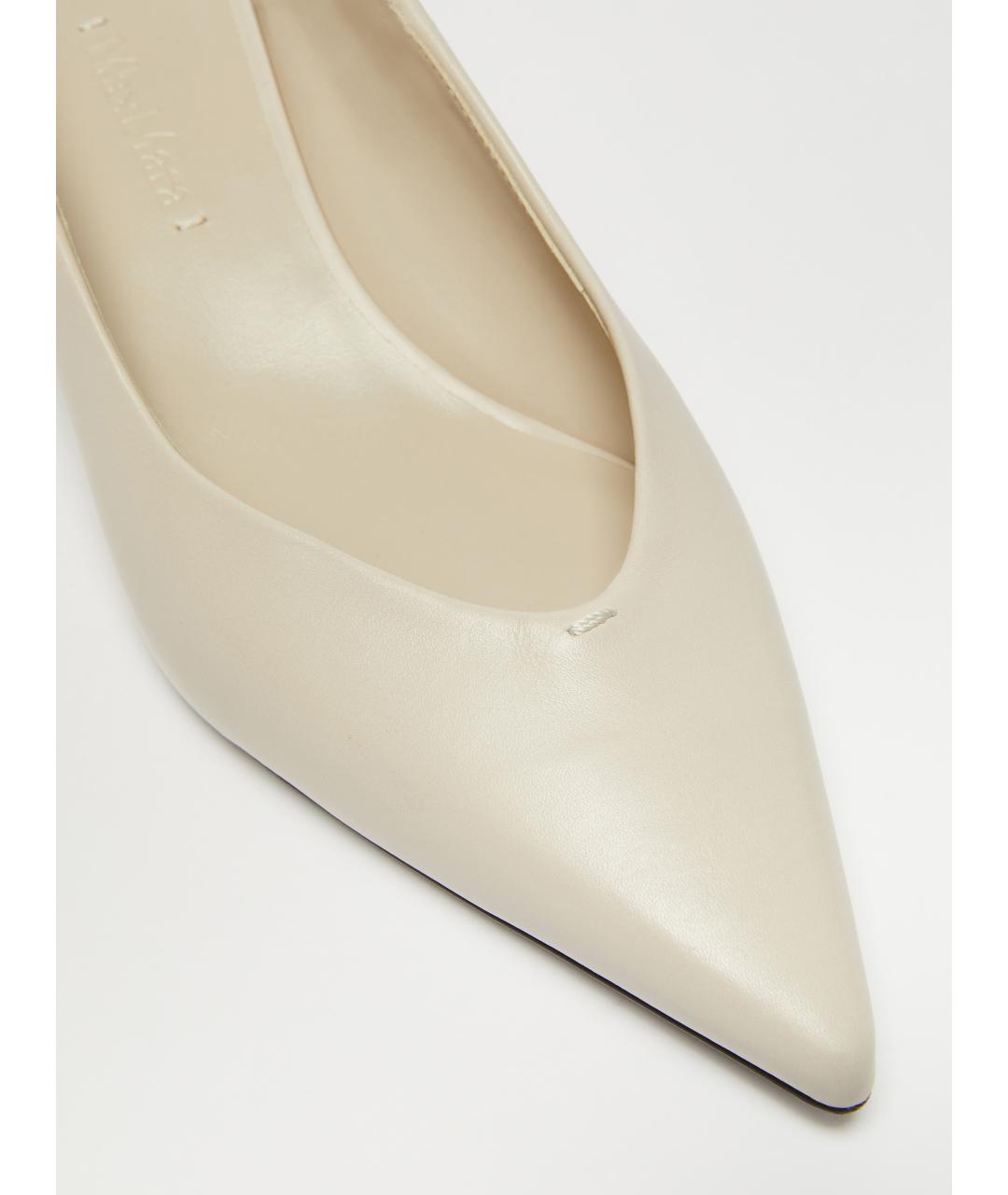 MAX MARA Бежевые кожаные лодочки на низком каблуке, фото 5