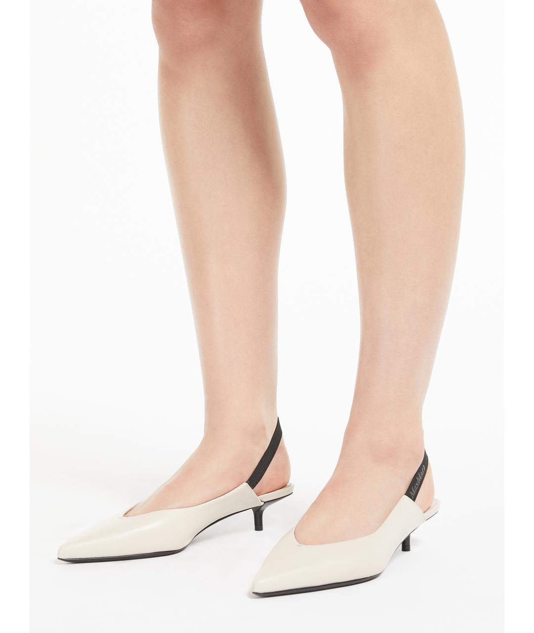 MAX MARA Бежевые кожаные лодочки на низком каблуке, фото 6