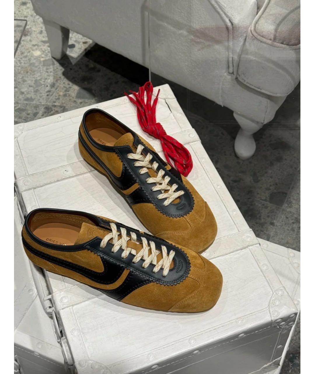 DRIES VAN NOTEN Коричневые замшевые низкие кроссовки / кеды, фото 8