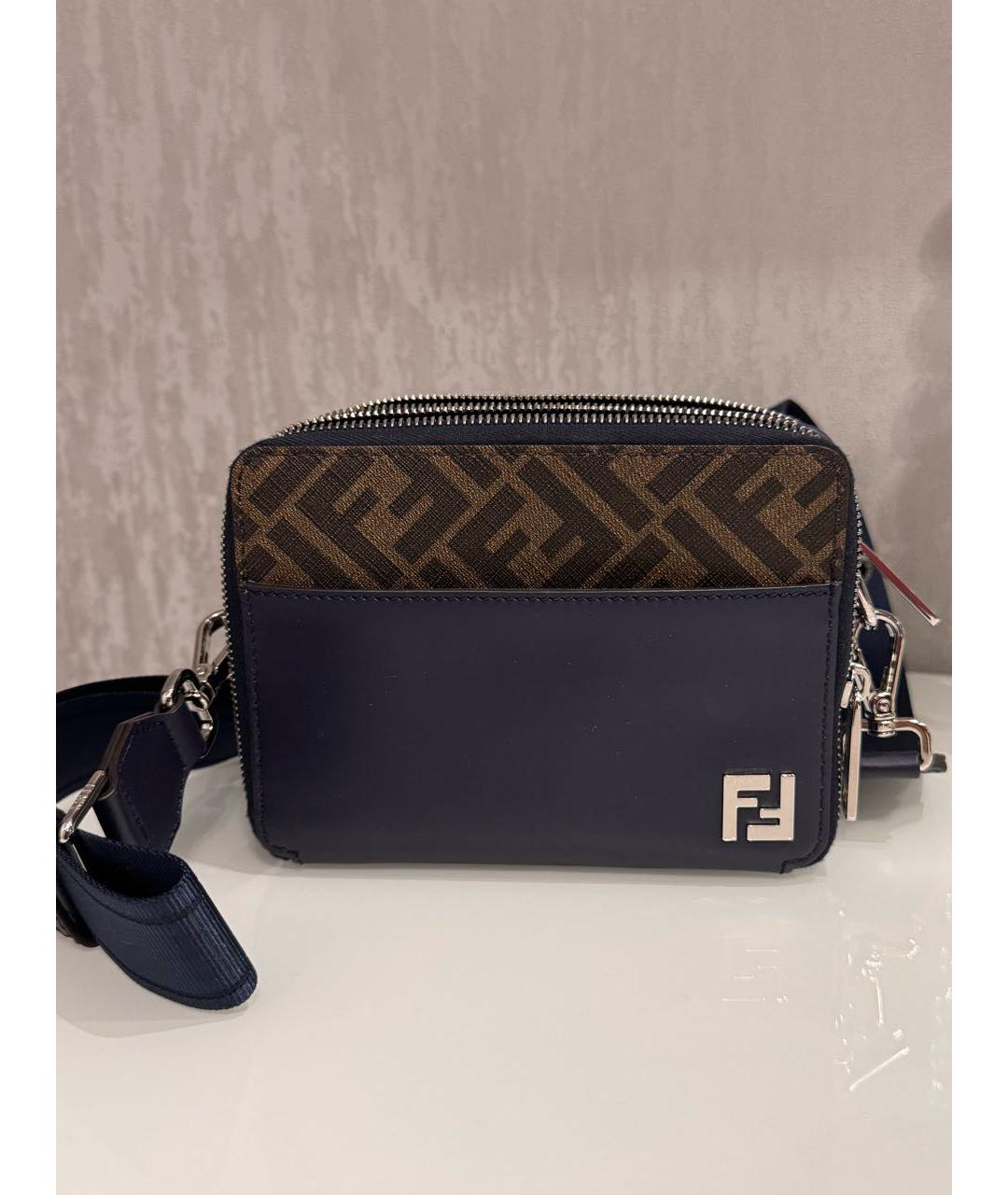 FENDI Темно-синяя кожаная сумка на плечо, фото 9