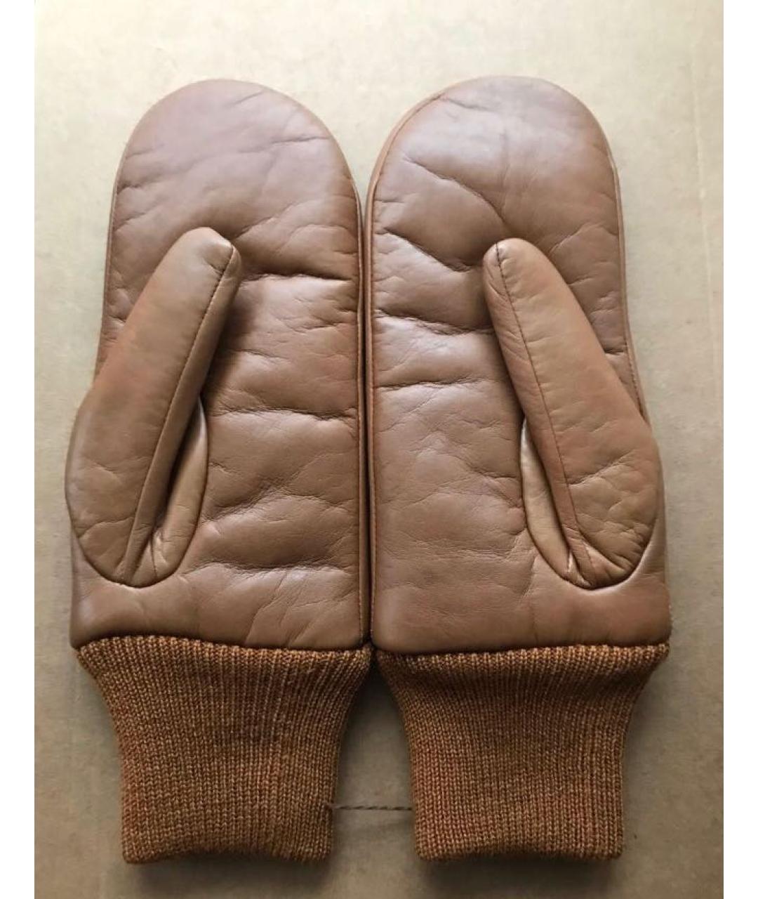 MAX MARA Коричневые кожаные варежки, фото 4