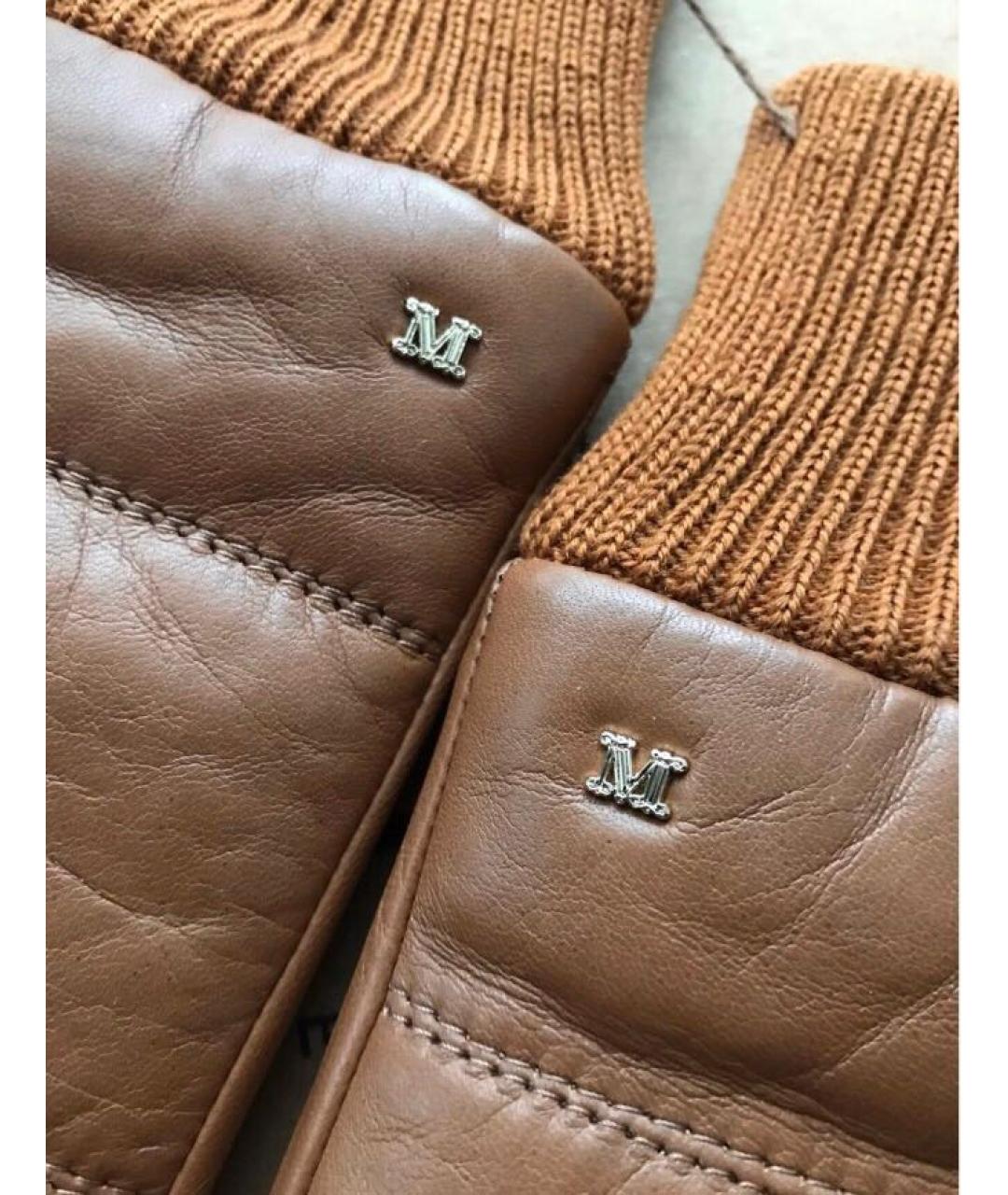 MAX MARA Коричневые кожаные варежки, фото 3