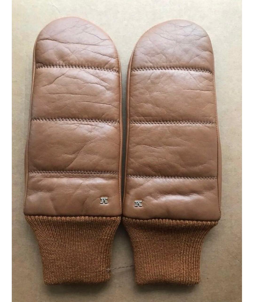 MAX MARA Коричневые кожаные варежки, фото 2
