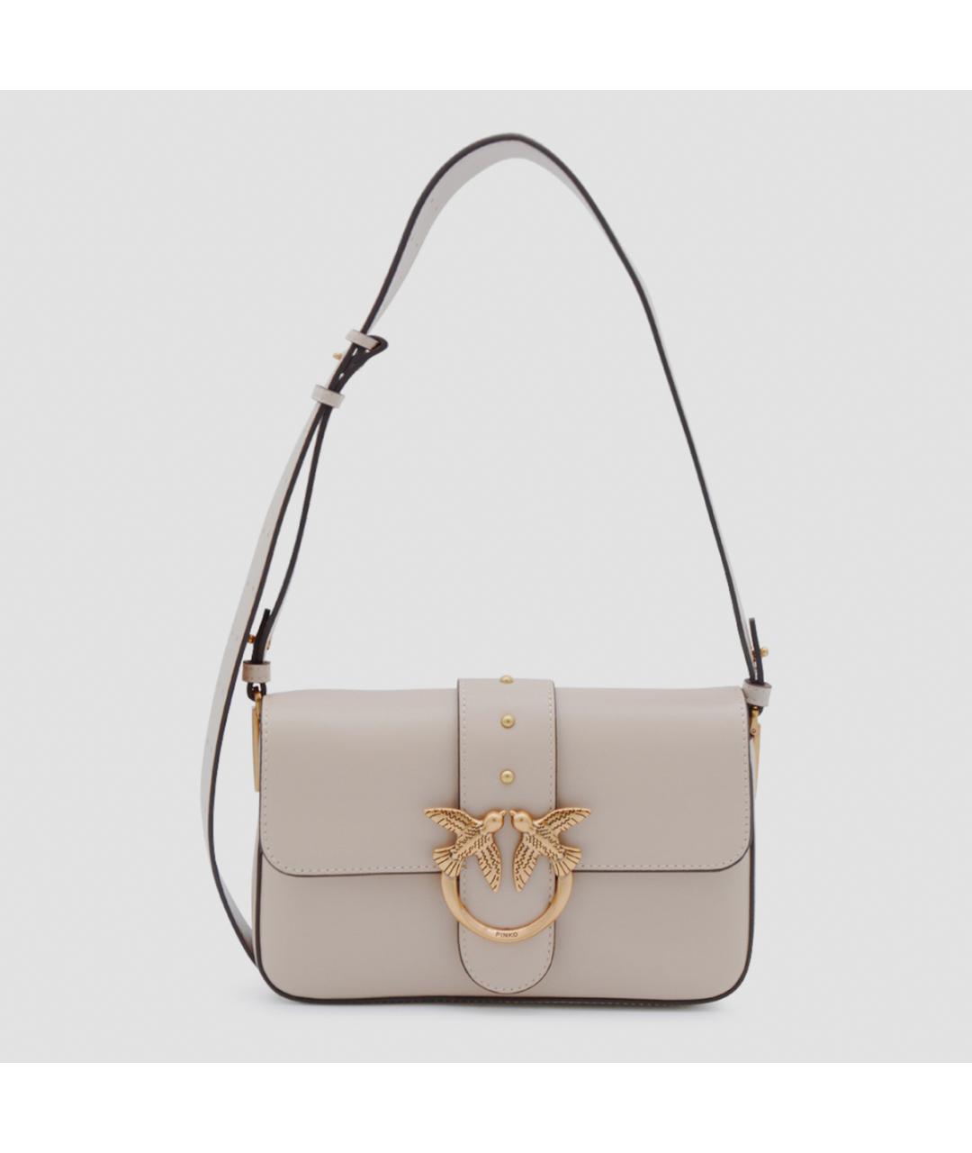 PINKO Бежевая кожаная сумка через плечо, фото 5
