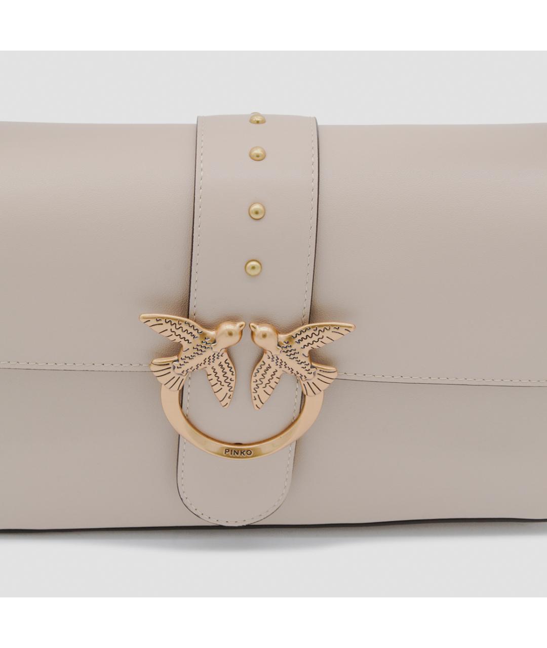 PINKO Бежевая кожаная сумка через плечо, фото 4