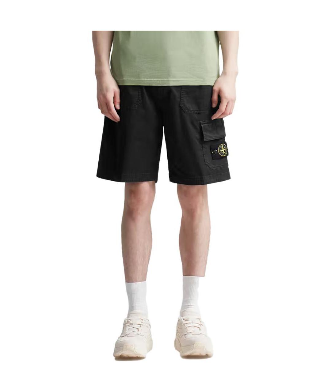 STONE ISLAND Черные хлопковые шорты, фото 3