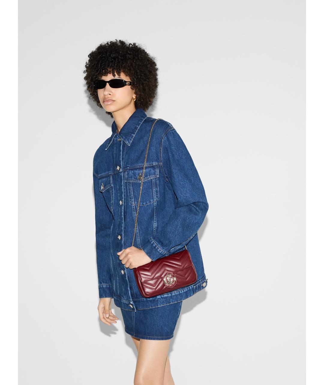 GUCCI Бордовая кожаная сумка через плечо, фото 4