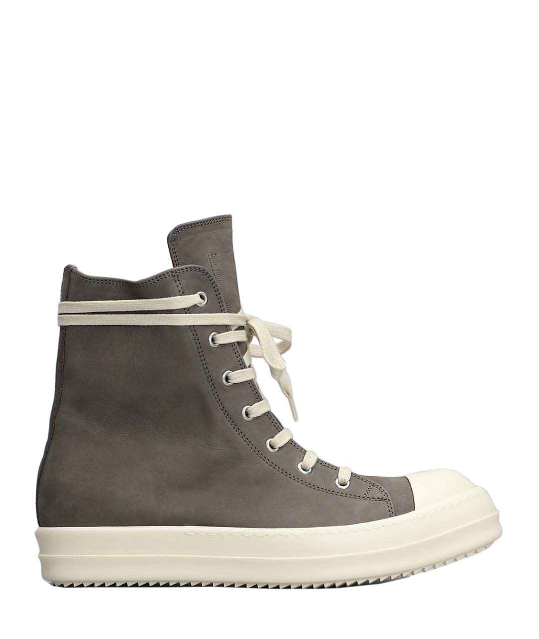 RICK OWENS Серые кожаные высокие кроссовки / кеды, фото 1