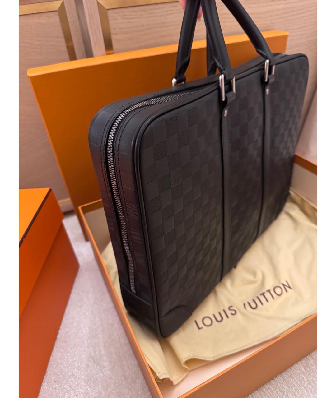 LOUIS VUITTON Черный кожаный портфель, фото 2
