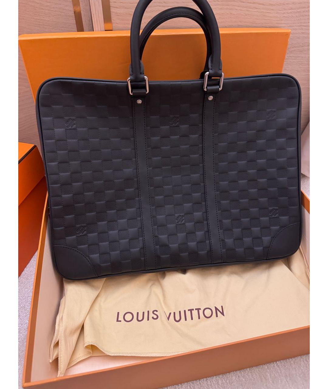 LOUIS VUITTON Черный кожаный портфель, фото 5