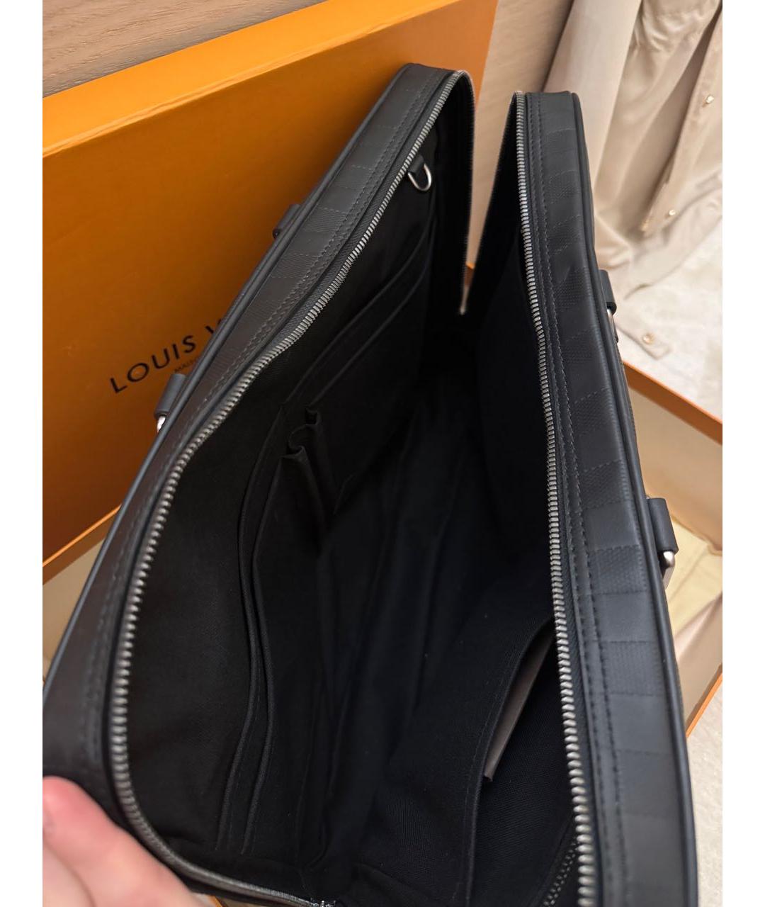 LOUIS VUITTON Черный кожаный портфель, фото 4